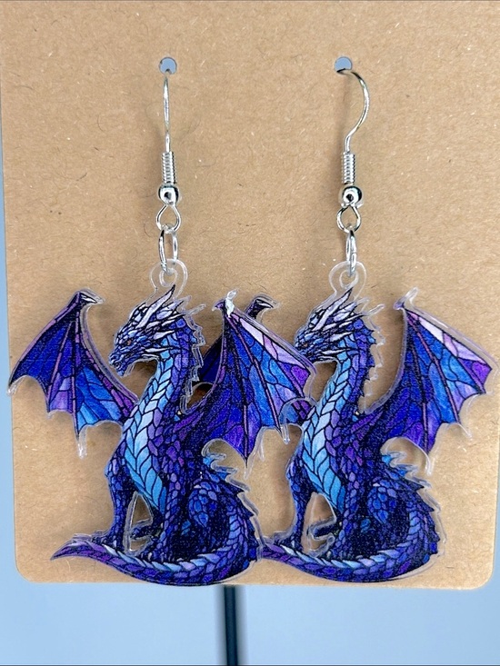 Fashion Jewelry Jewelry - Blue & Purple Dragon Dangle Earrings Fashion Jewelry Mystic Dark Fun